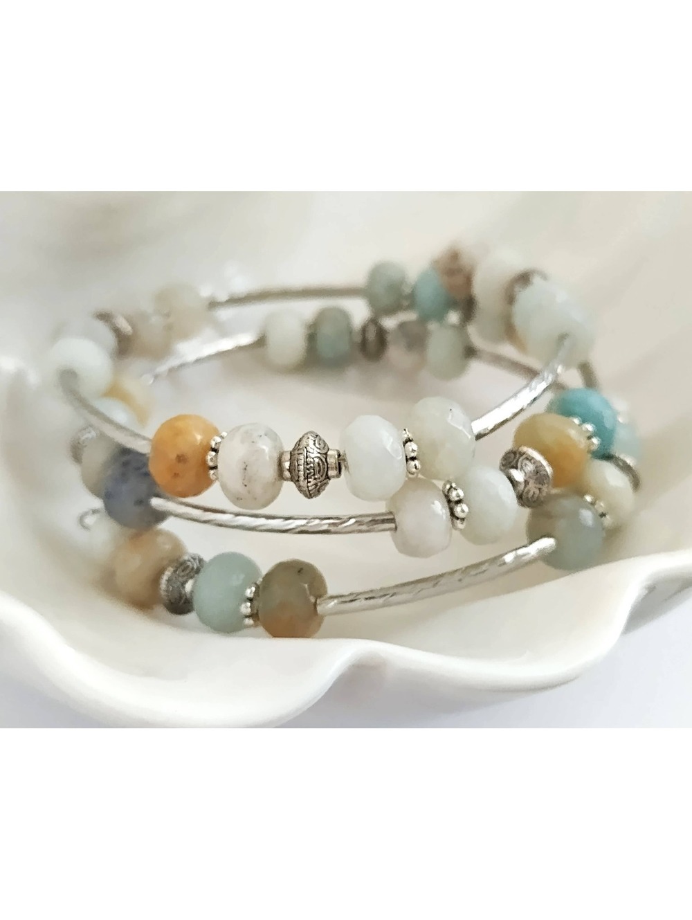 Gemstone  Wrap Bracelet, Amazonite Stone Bracelet 3 Loops